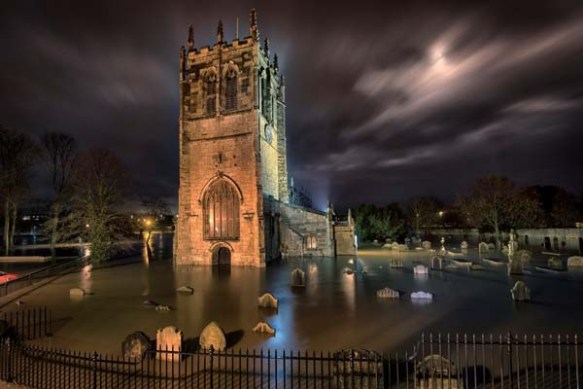 Church and churchyard flooded