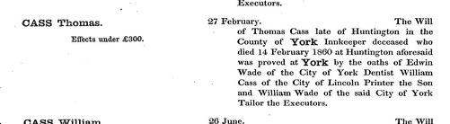 Entry on UK Probate Calendar, 1860