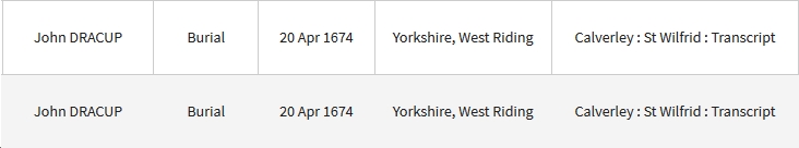 Search results for 1674 burial record on FreeReg