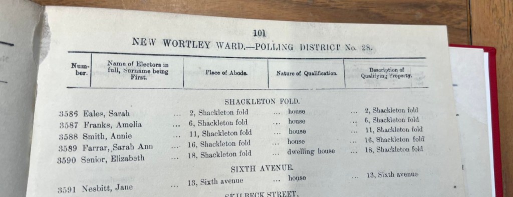Extract from Burgess List showing the women who were entitled to vote in local elections.  These women were separated out from the male householders who, since 1867, had the right to vote also in Parliamentary elections
